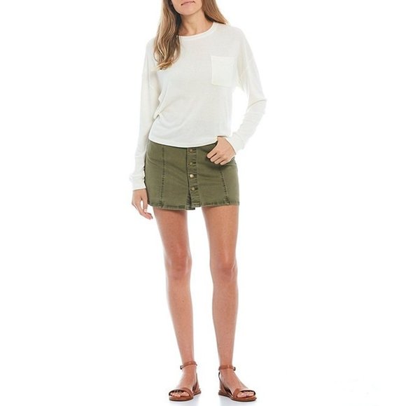 🎩🗝️ NWT $49 Cooper Key Button Front Mini Jean Skirt Orange - Picture 2 of 6